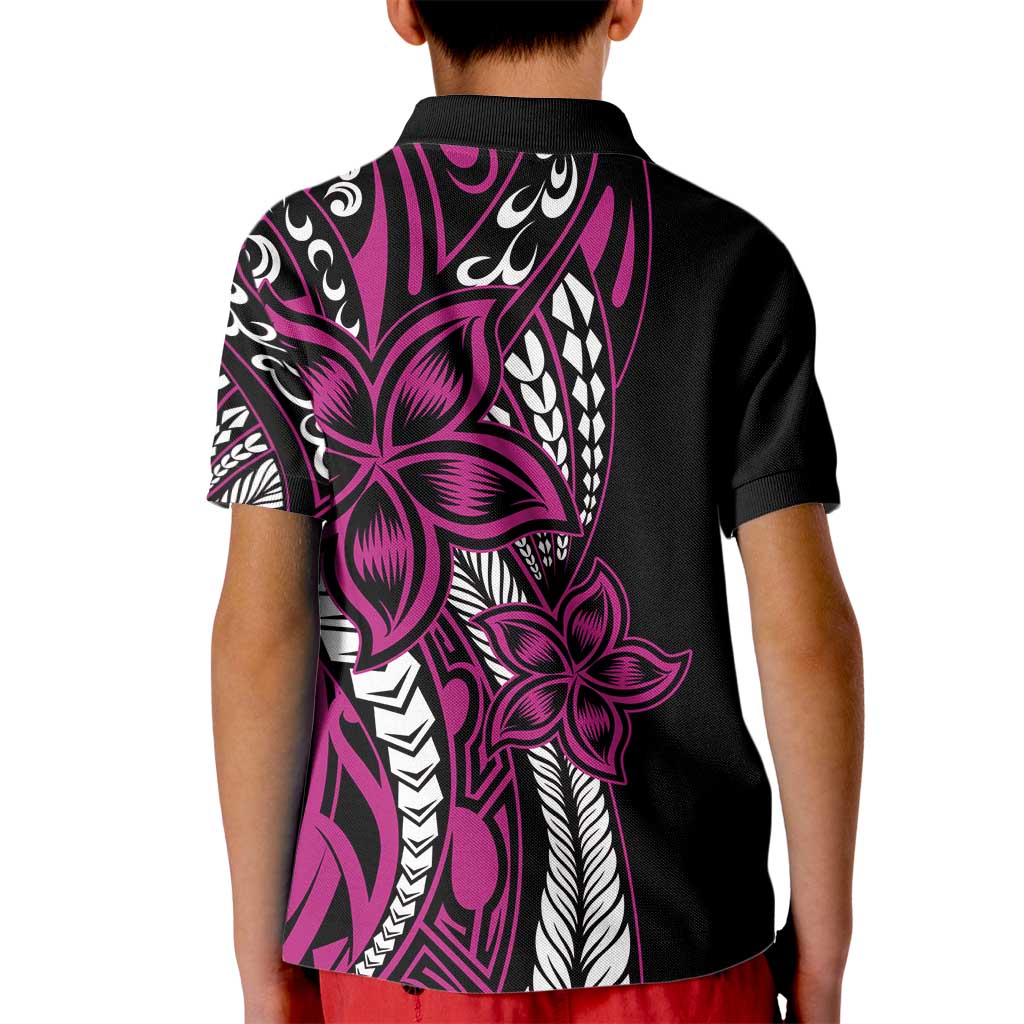 Polynesian Plumeria Floral Tattoo Pattern Kid Polo Shirt Pink Style