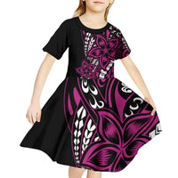 Polynesian Plumeria Floral Tattoo Pattern Kid Short Sleeve Dress Pink Style