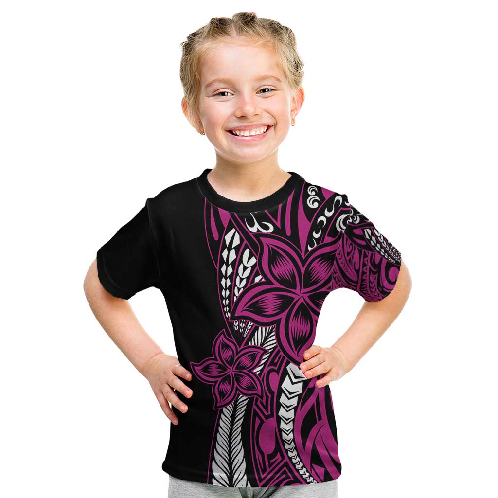 Polynesian Plumeria Floral Tattoo Pattern Kid T Shirt Pink Style