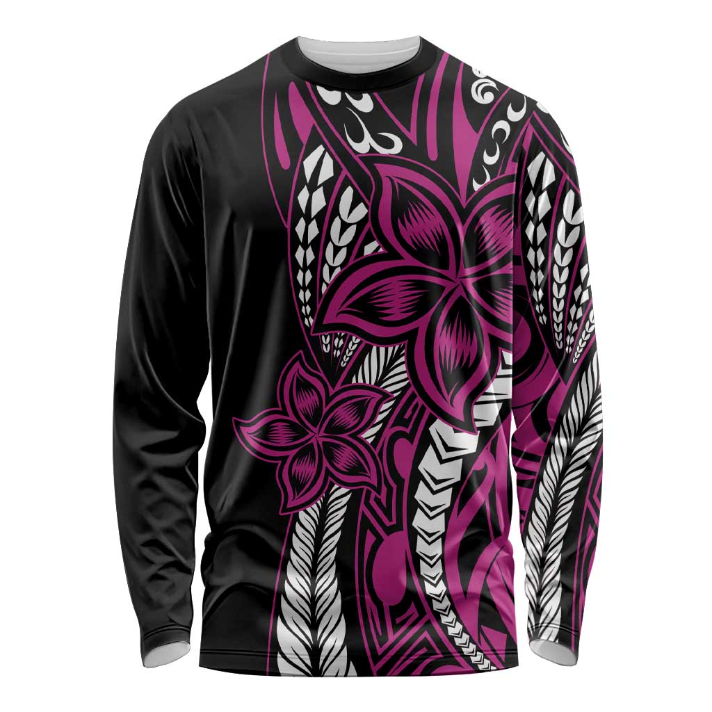 Polynesian Plumeria Floral Tattoo Pattern Long Sleeve Shirt Pink Style LT9 Unisex Pink - Polynesian Pride