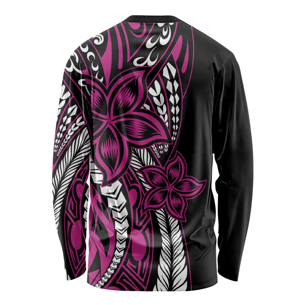 Polynesian Plumeria Floral Tattoo Pattern Long Sleeve Shirt Pink Style LT9 - Polynesian Pride