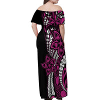 Polynesian Plumeria Floral Tattoo Pattern Off Shoulder Maxi Dress Pink Style LT9 - Polynesian Pride