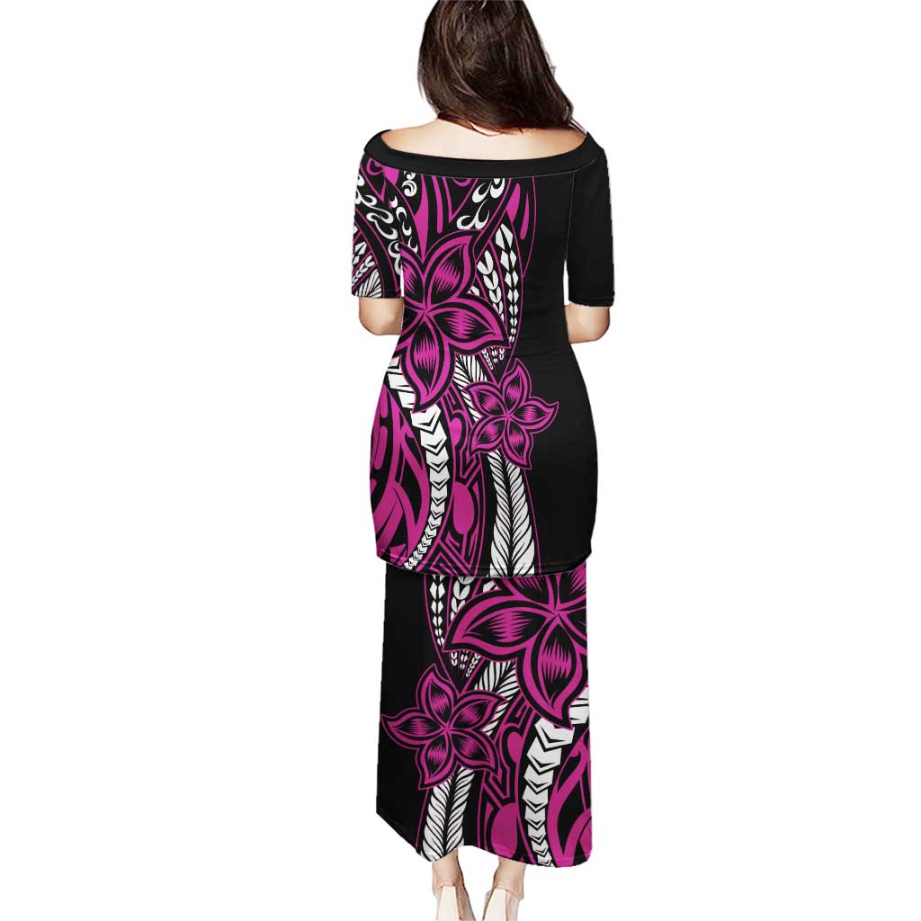 Polynesian Plumeria Floral Tattoo Pattern Puletasi Pink Style