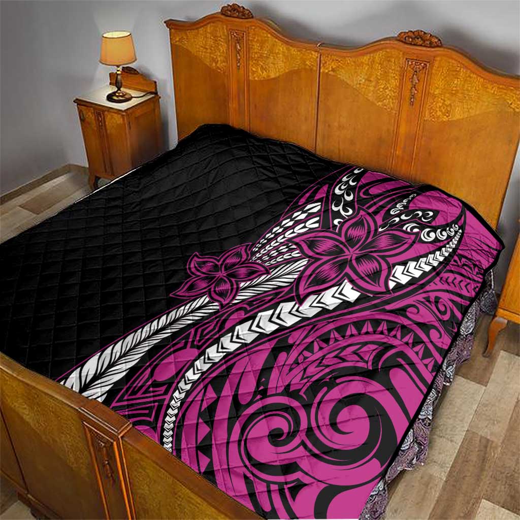 Polynesian Plumeria Floral Tattoo Pattern Quilt Pink Style