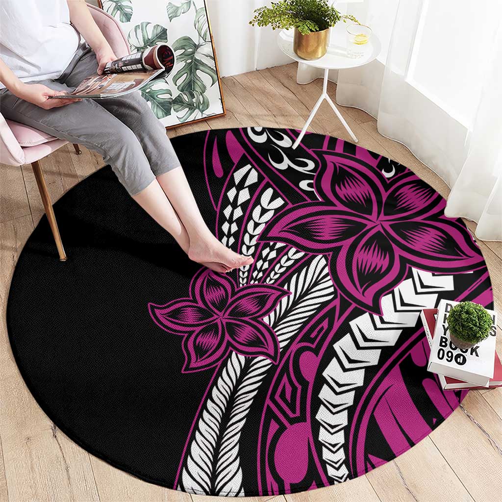 Polynesian Plumeria Floral Tattoo Pattern Round Carpet Pink Style LT9 - Polynesian Pride