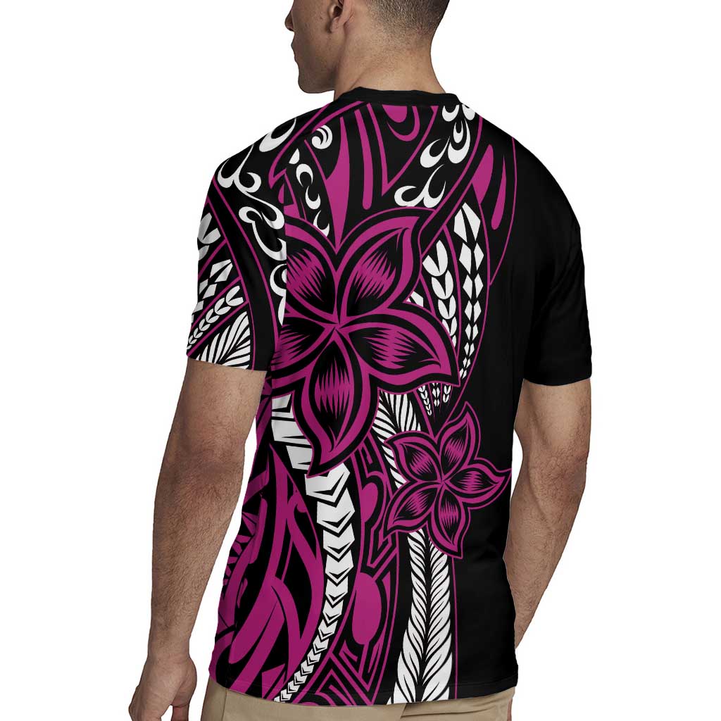 Polynesian Plumeria Floral Tattoo Pattern Rugby Jersey Pink Style