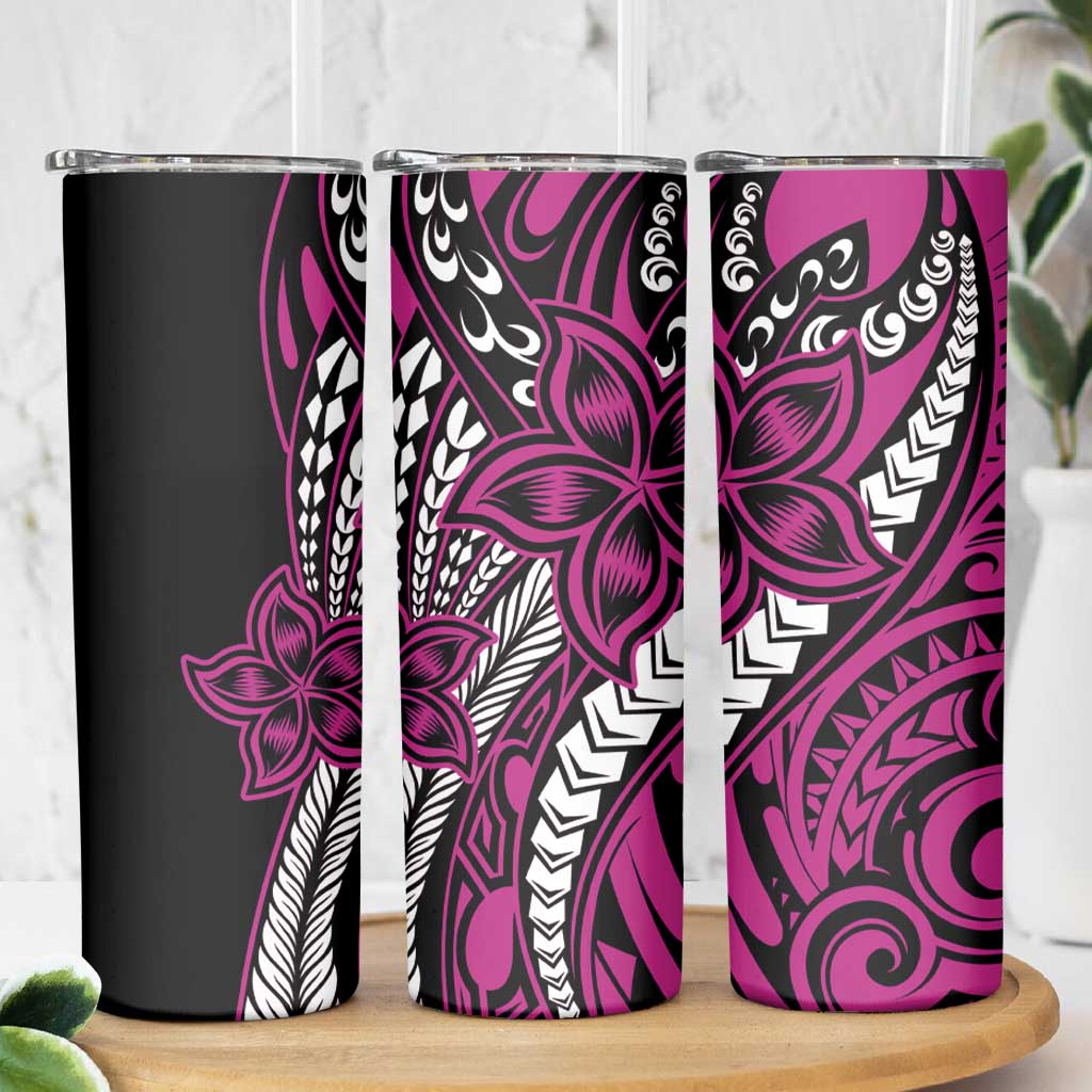 Polynesian Plumeria Floral Tattoo Pattern Skinny Tumbler Pink Style