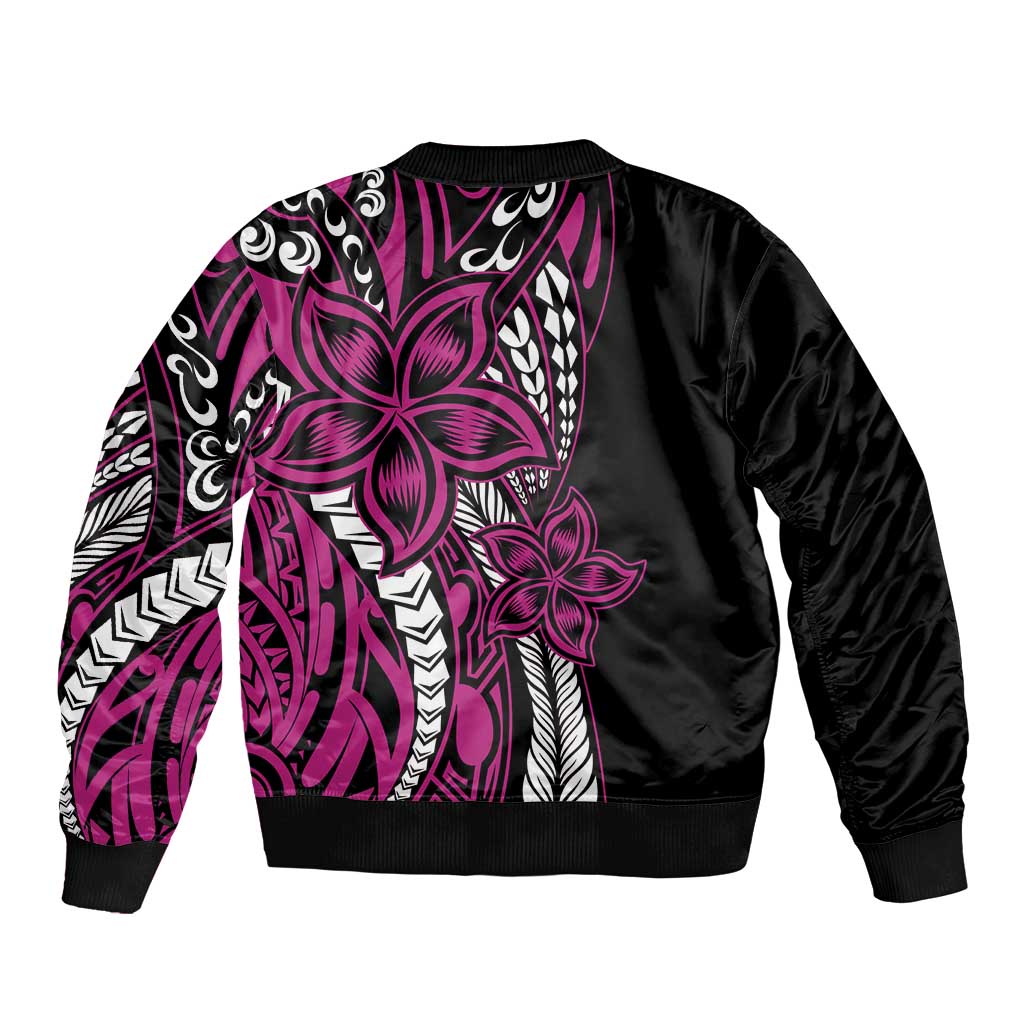 Polynesian Plumeria Floral Tattoo Pattern Sleeve Zip Bomber Jacket Pink Style LT9 - Polynesian Pride