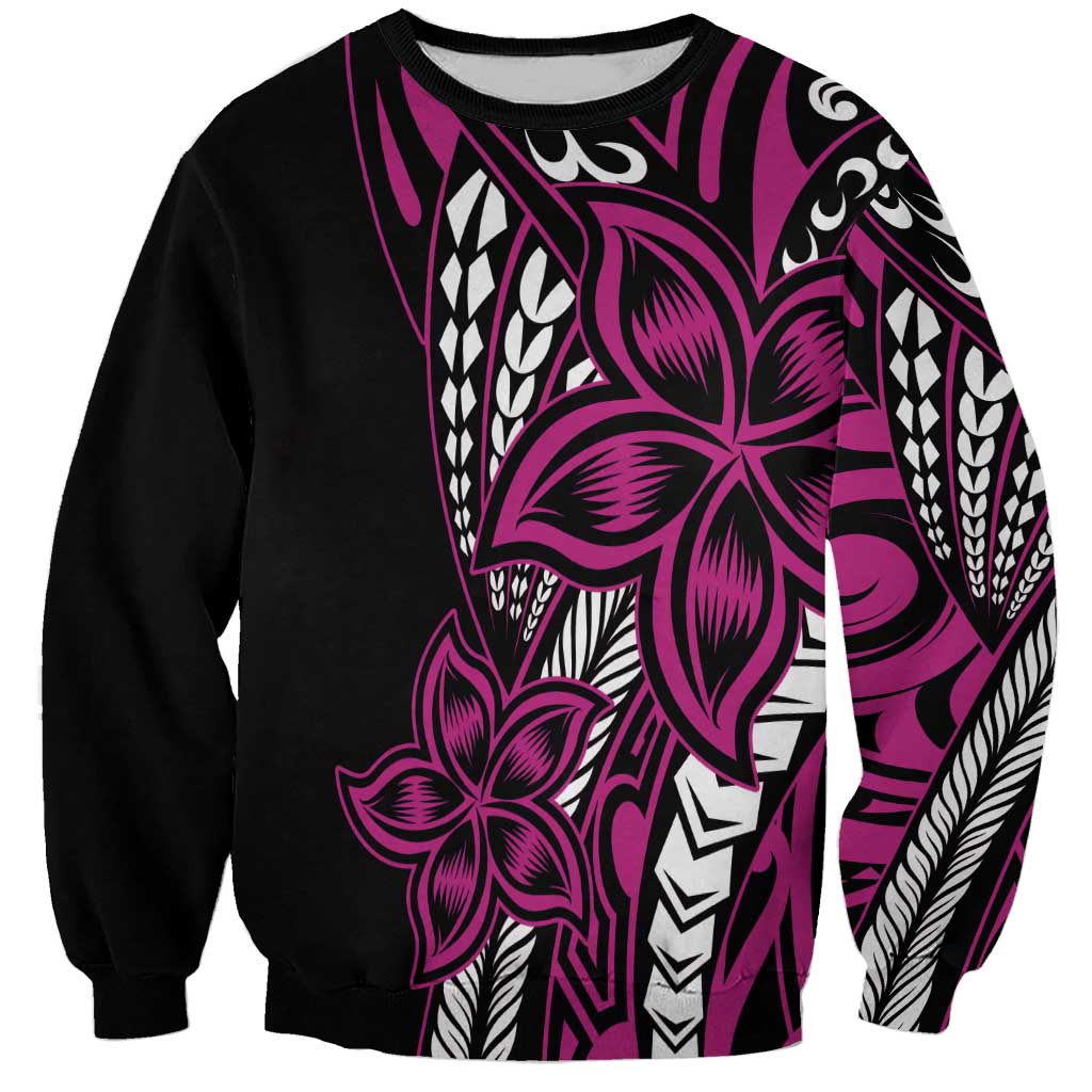 Polynesian Plumeria Floral Tattoo Pattern Sweatshirt Pink Style