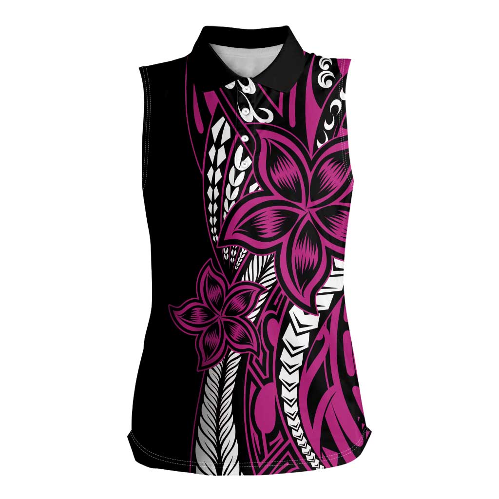 Polynesian Plumeria Floral Tattoo Pattern Women Sleeveless Polo Shirt Pink Style LT9 Female Pink - Polynesian Pride
