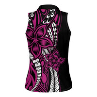 Polynesian Plumeria Floral Tattoo Pattern Women Sleeveless Polo Shirt Pink Style
