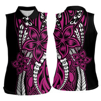 Polynesian Plumeria Floral Tattoo Pattern Women Sleeveless Polo Shirt Pink Style