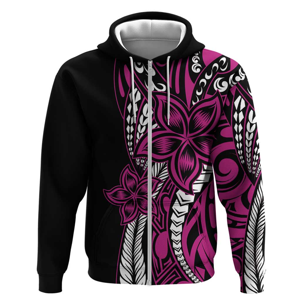 Polynesian Plumeria Floral Tattoo Pattern Zip Hoodie Pink Style LT9 Zip Hoodie Pink - Polynesian Pride