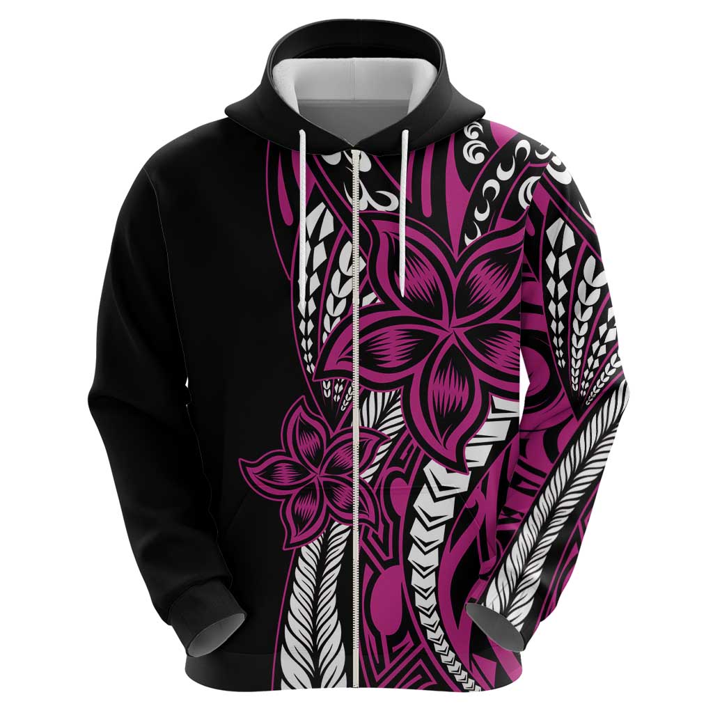 Polynesian Plumeria Floral Tattoo Pattern Zip Hoodie Pink Style LT9 - Polynesian Pride