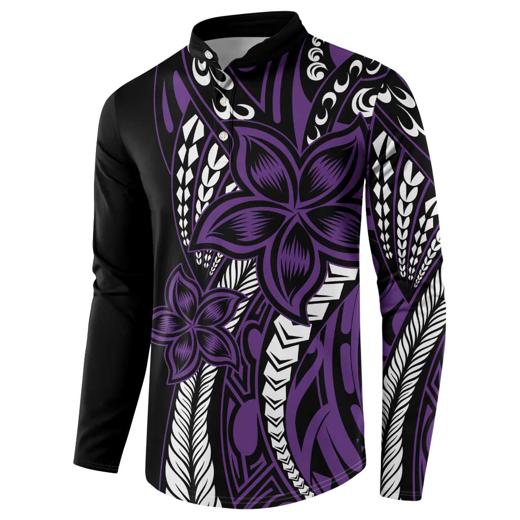 Polynesian Plumeria Floral Tattoo Pattern Button Sweatshirt Purple Style LT9 - Polynesian Pride