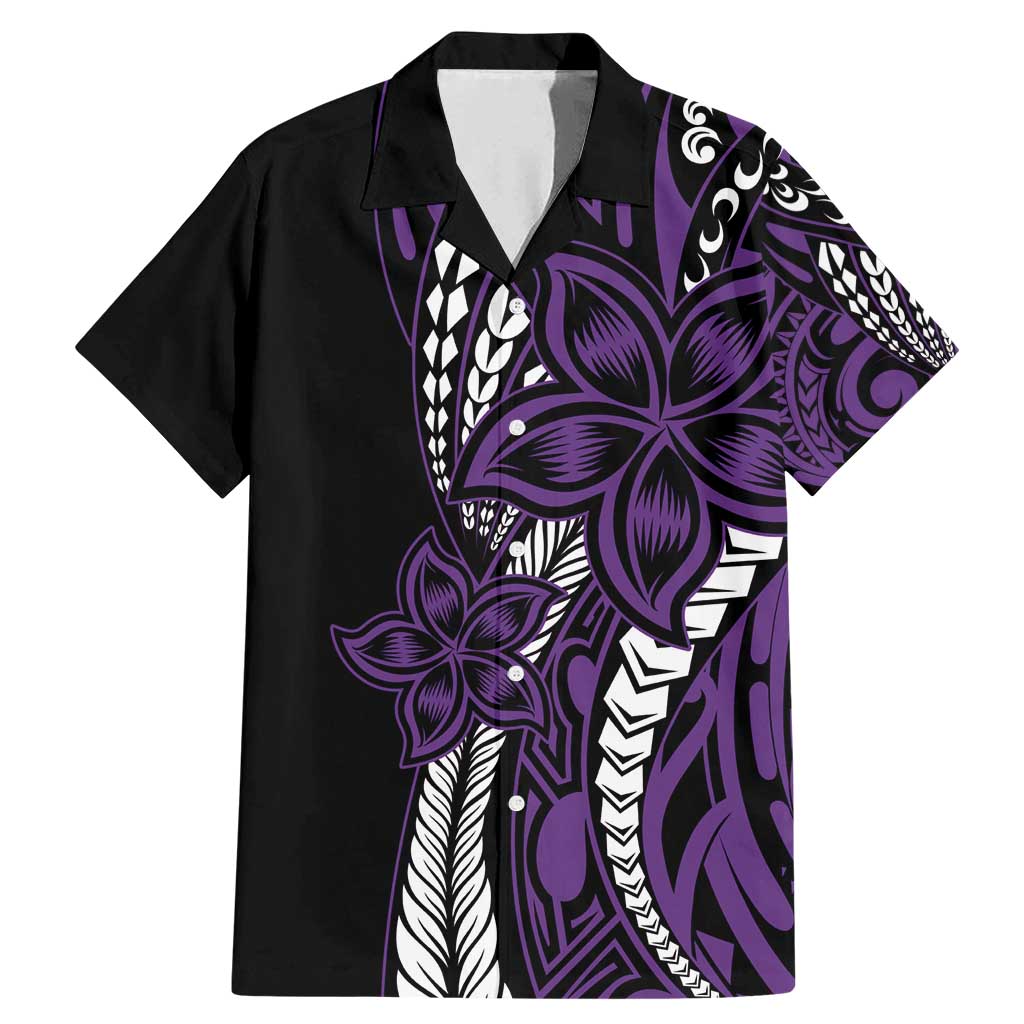 Polynesian Plumeria Floral Tattoo Pattern Family Matching Mermaid Dress and Hawaiian Shirt Purple Style LT9 Dad's Shirt - Short Sleeve Purple - Polynesian Pride