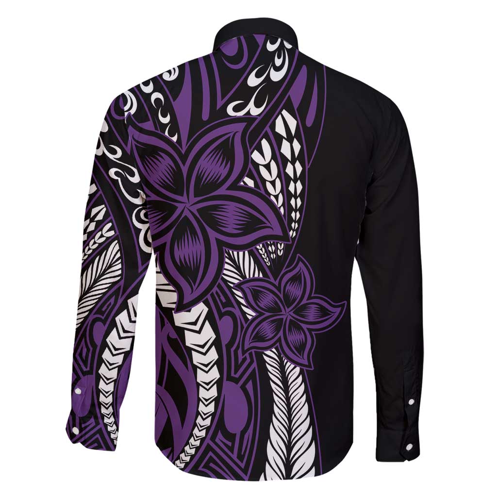 Polynesian Plumeria Floral Tattoo Pattern Family Matching Summer Maxi Dress and Hawaiian Shirt Purple Style LT9 - Polynesian Pride