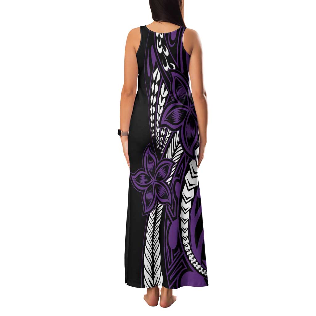 Polynesian Plumeria Floral Tattoo Pattern Family Matching Tank Maxi Dress and Hawaiian Shirt Purple Style