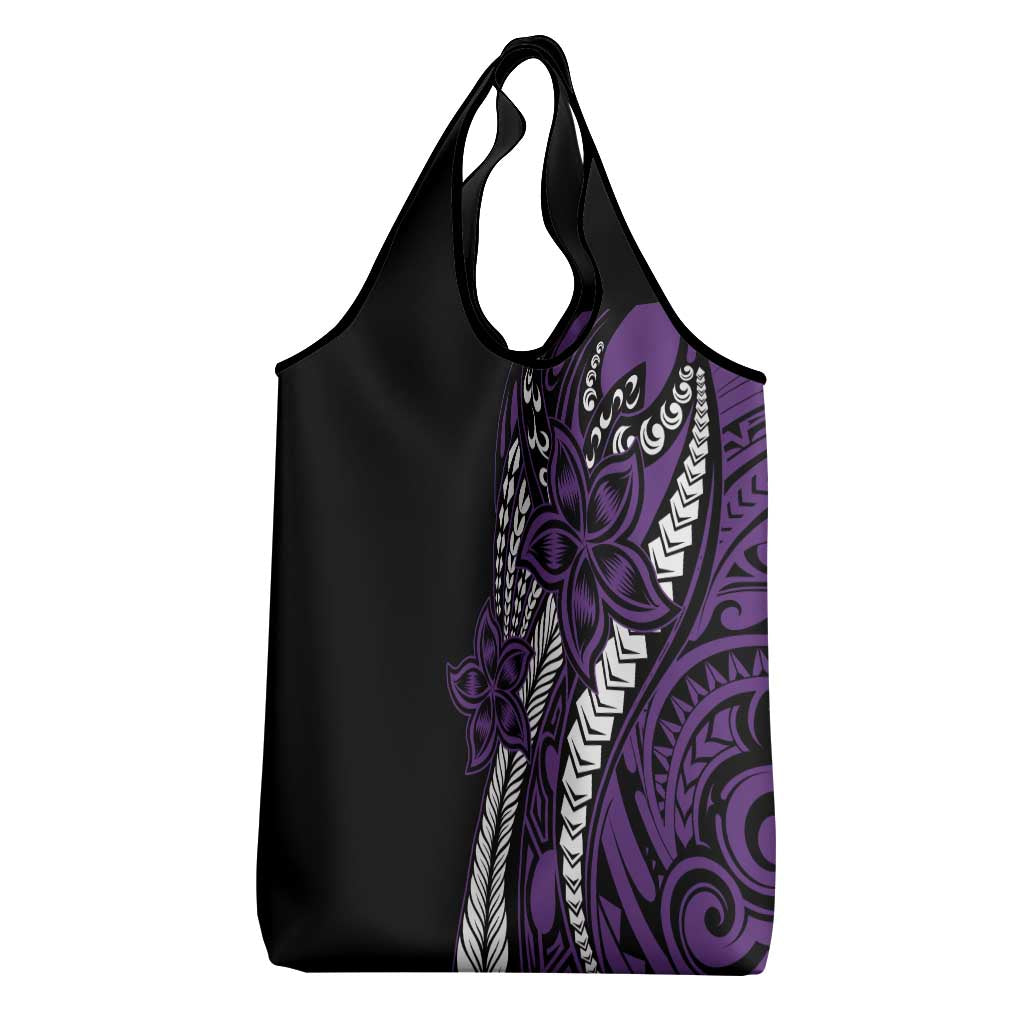 Polynesian Plumeria Floral Tattoo Pattern Grocery Bag Purple Style