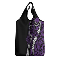 Polynesian Plumeria Floral Tattoo Pattern Grocery Bag Purple Style