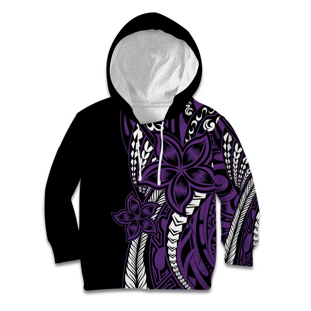 Polynesian Plumeria Floral Tattoo Pattern Kid Hoodie Purple Style
