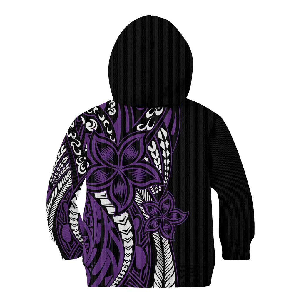 Polynesian Plumeria Floral Tattoo Pattern Kid Hoodie Purple Style