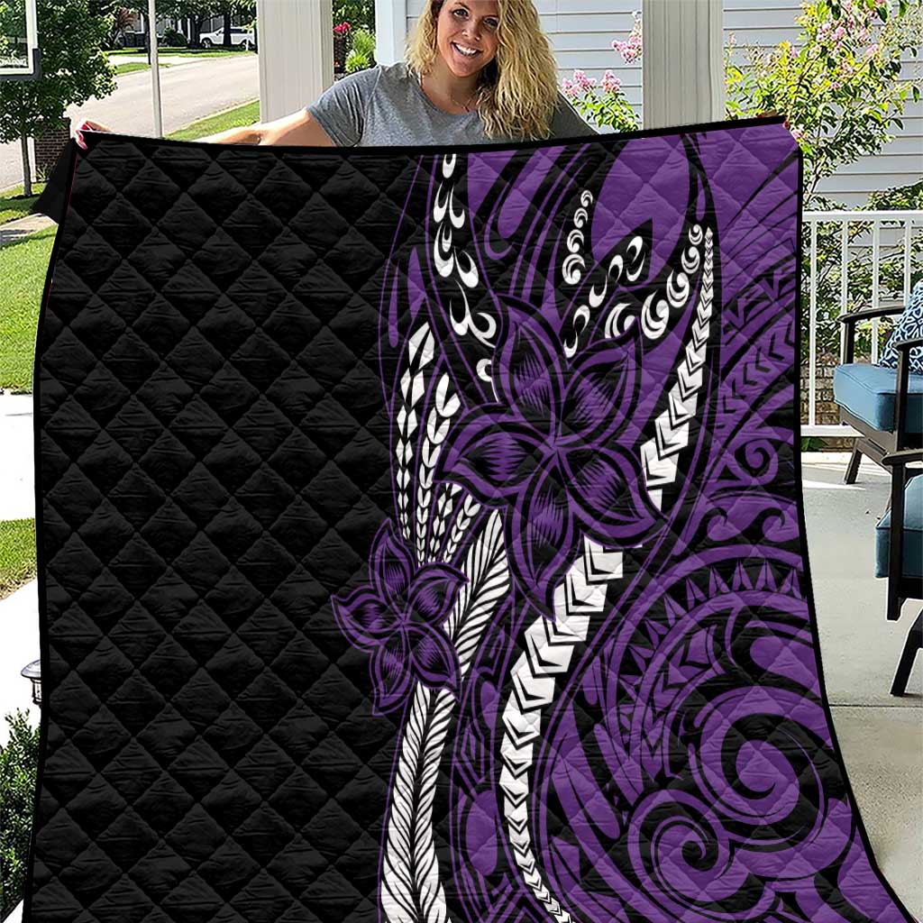 Polynesian Plumeria Floral Tattoo Pattern Quilt Purple Style LT9 Purple - Polynesian Pride