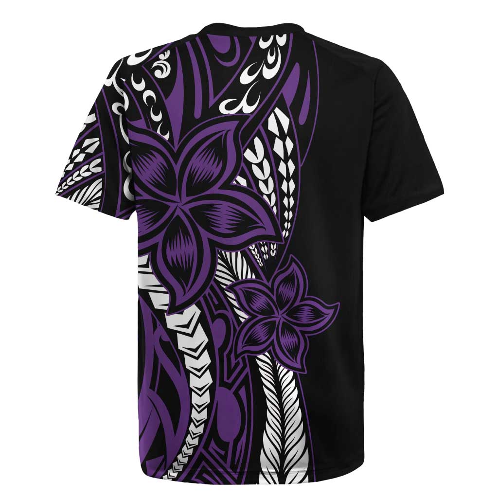 Polynesian Plumeria Floral Tattoo Pattern Rugby Jersey Purple Style