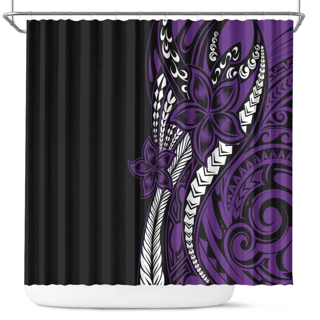 Polynesian Plumeria Floral Tattoo Pattern Shower Curtain Purple Style LT9 Purple - Polynesian Pride