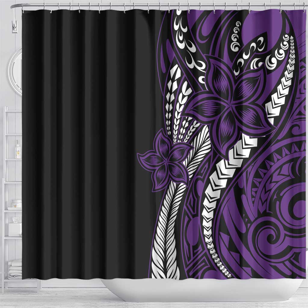 Polynesian Plumeria Floral Tattoo Pattern Shower Curtain Purple Style