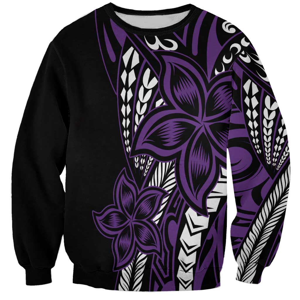 Polynesian Plumeria Floral Tattoo Pattern Sweatshirt Purple Style