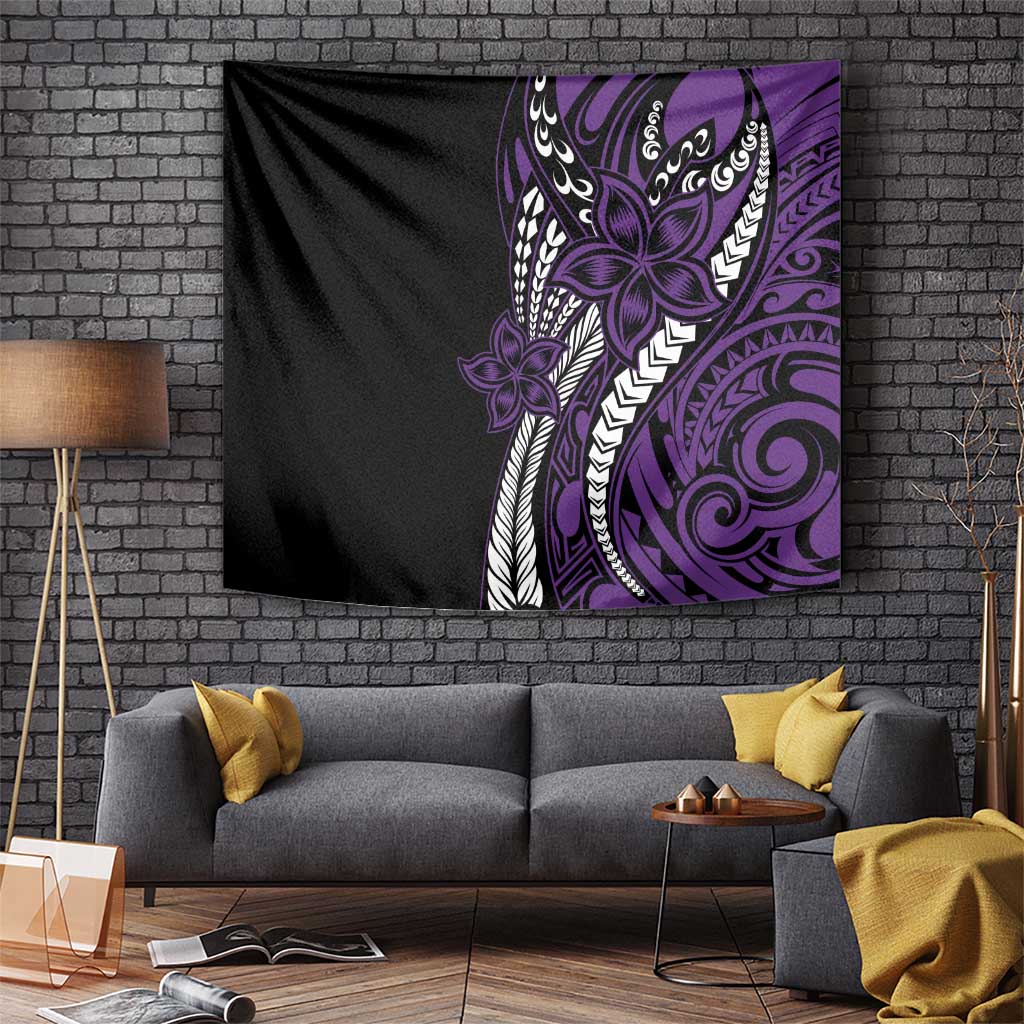 Polynesian Plumeria Floral Tattoo Pattern Tapestry Purple Style
