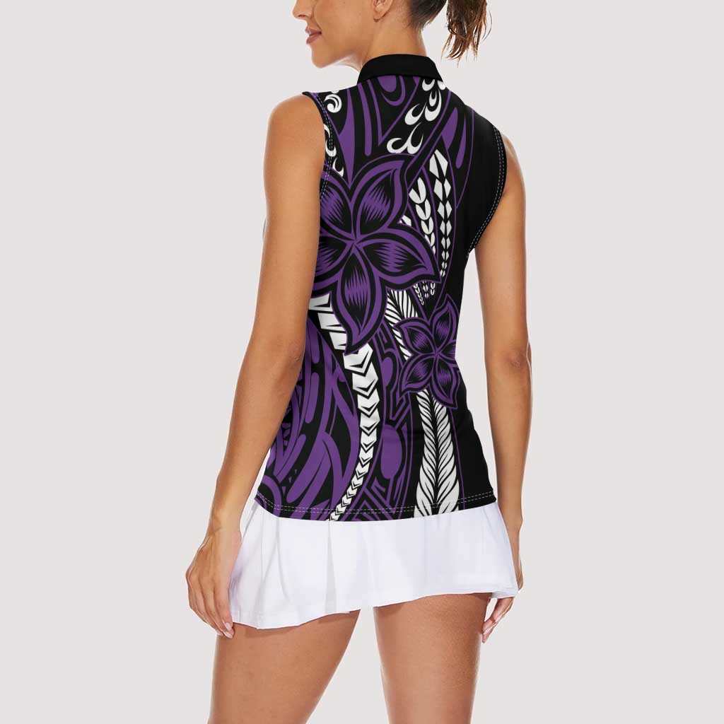 Polynesian Plumeria Floral Tattoo Pattern Women Sleeveless Polo Shirt Purple Style