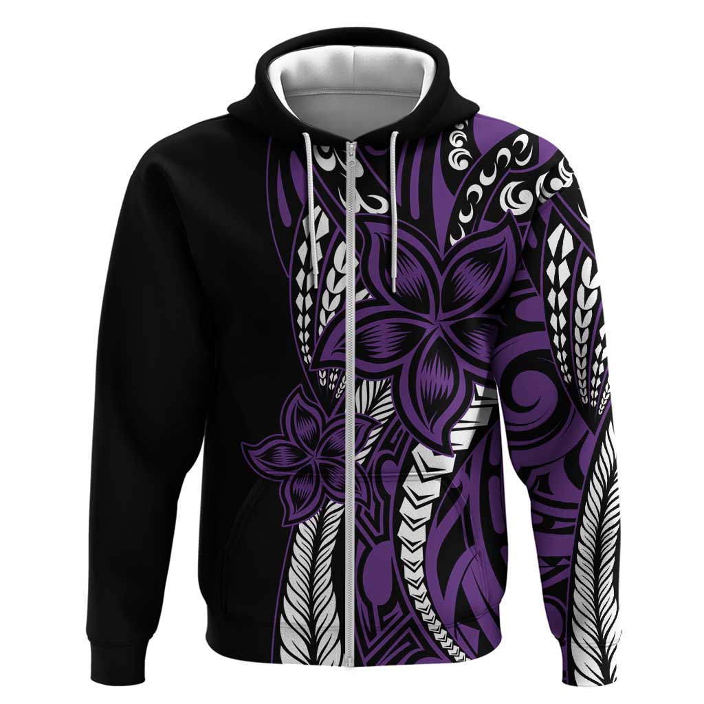 Polynesian Plumeria Floral Tattoo Pattern Zip Hoodie Purple Style LT9 Zip Hoodie Purple - Polynesian Pride