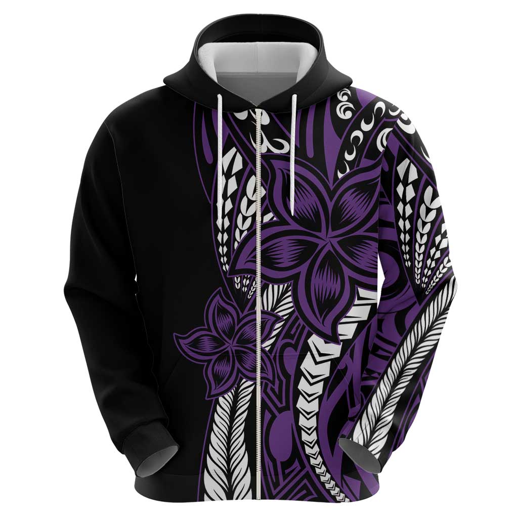 Polynesian Plumeria Floral Tattoo Pattern Zip Hoodie Purple Style LT9 - Polynesian Pride