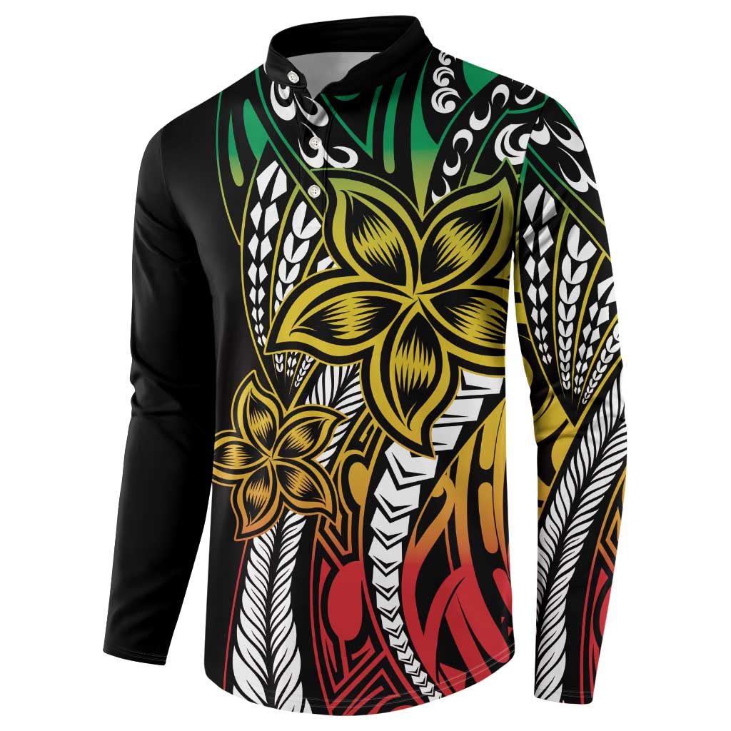Polynesian Plumeria Floral Tattoo Pattern Button Sweatshirt Reggae Style LT9 - Polynesian Pride