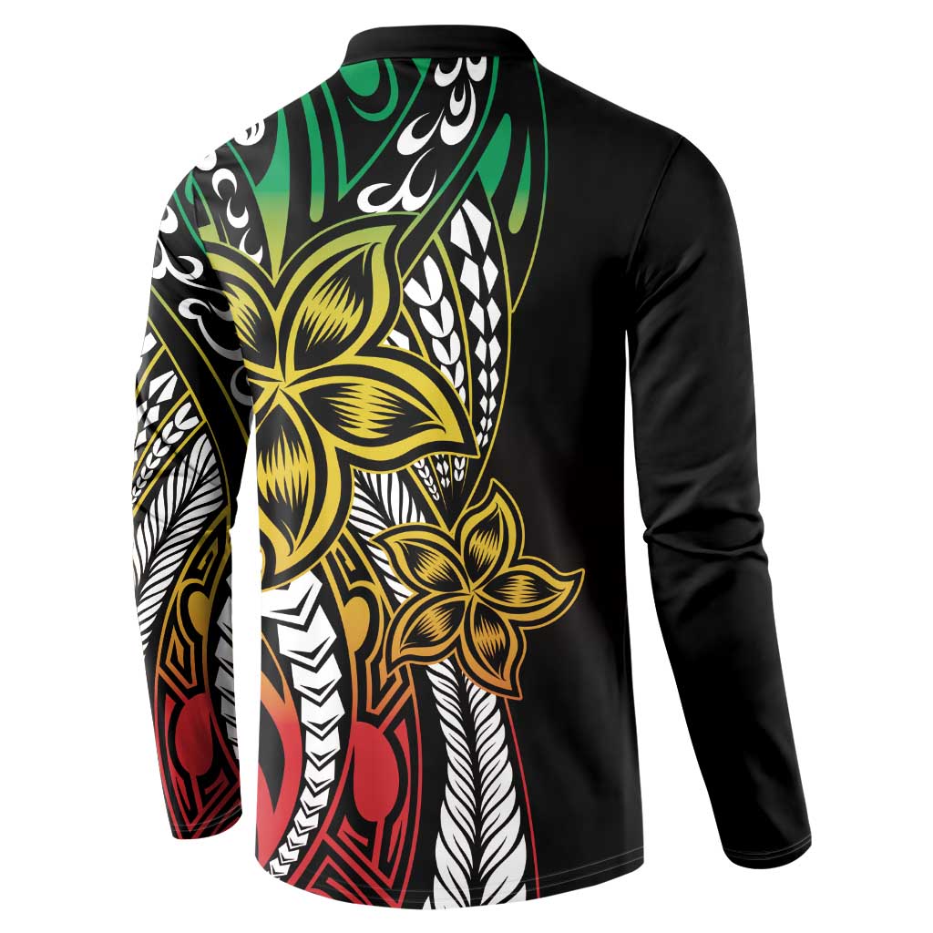 Polynesian Plumeria Floral Tattoo Pattern Button Sweatshirt Reggae Style LT9 - Polynesian Pride