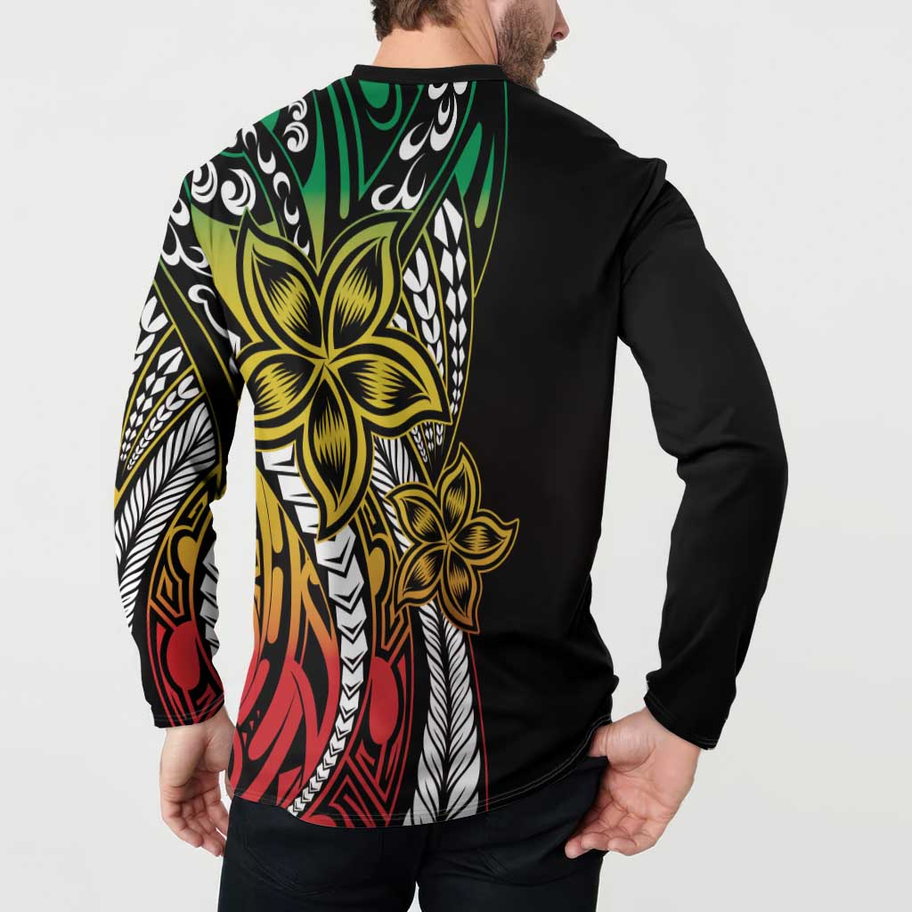 Polynesian Plumeria Floral Tattoo Pattern Button Sweatshirt Reggae Style LT9 - Polynesian Pride