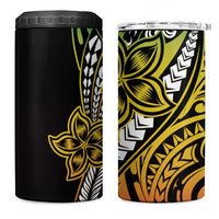 Polynesian Plumeria Floral Tattoo Pattern 4 in 1 Can Cooler Tumbler Reggae Style