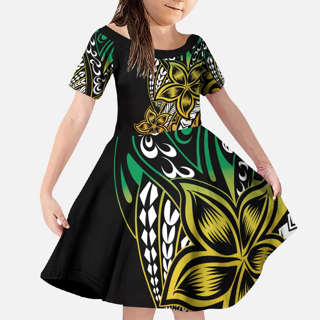 Polynesian Plumeria Floral Tattoo Pattern Family Matching Off Shoulder Maxi Dress and Hawaiian Shirt Reggae Style