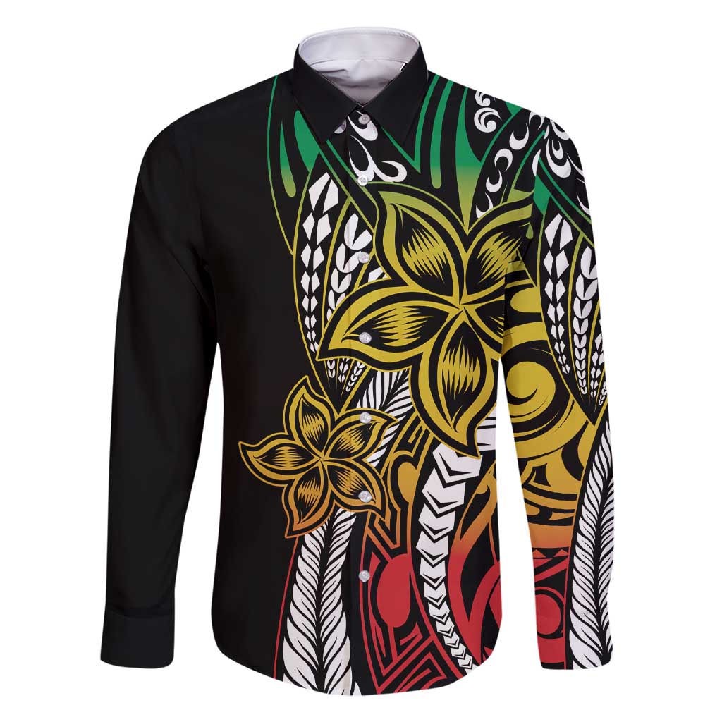 Polynesian Plumeria Floral Tattoo Pattern Family Matching Short Sleeve Bodycon Dress and Hawaiian Shirt Reggae Style LT9 Dad's Shirt - Long Sleeve Reggae - Polynesian Pride