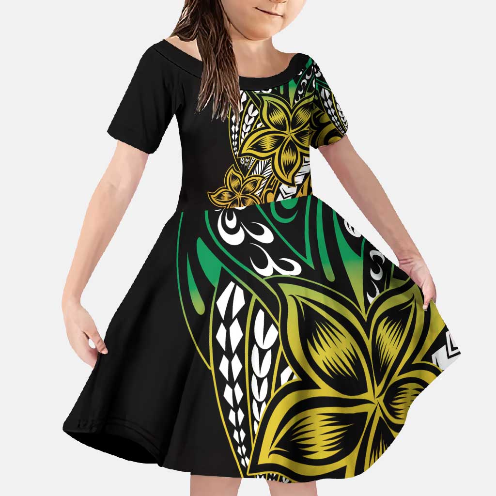 Polynesian Plumeria Floral Tattoo Pattern Family Matching Summer Maxi Dress and Hawaiian Shirt Reggae Style LT9 Daughter's Dress Reggae - Polynesian Pride