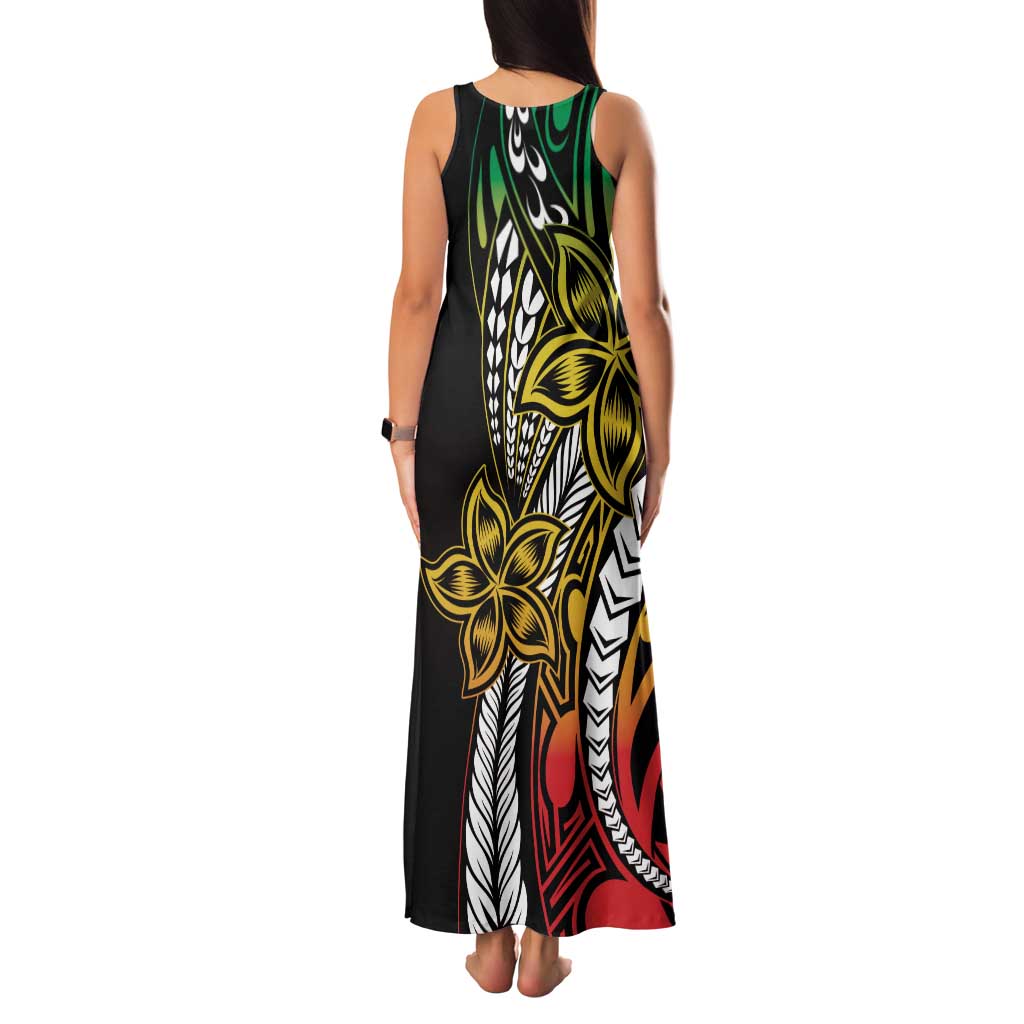 Polynesian Plumeria Floral Tattoo Pattern Family Matching Tank Maxi Dress and Hawaiian Shirt Reggae Style