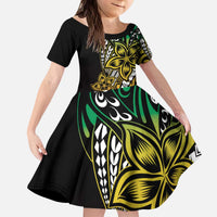 Polynesian Plumeria Floral Tattoo Pattern Kid Short Sleeve Dress Reggae Style