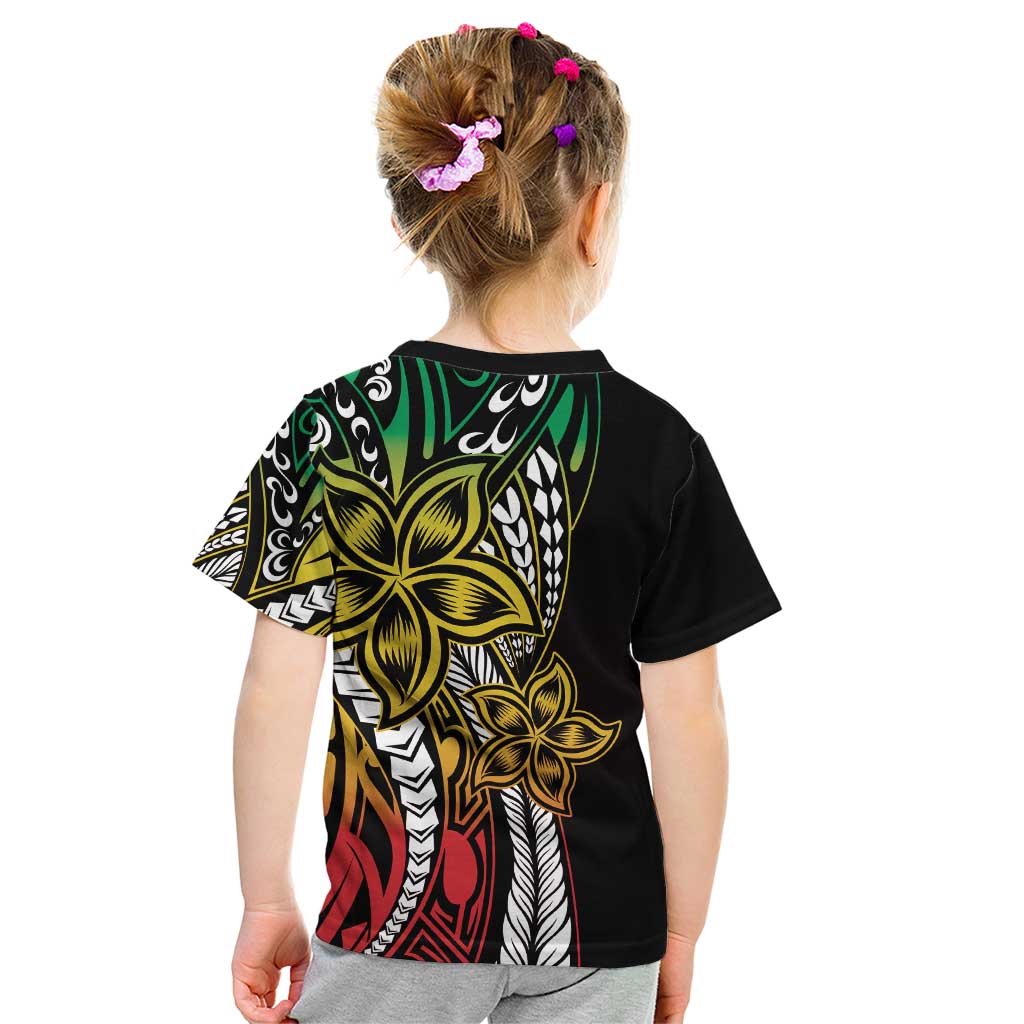 Polynesian Plumeria Floral Tattoo Pattern Kid T Shirt Reggae Style