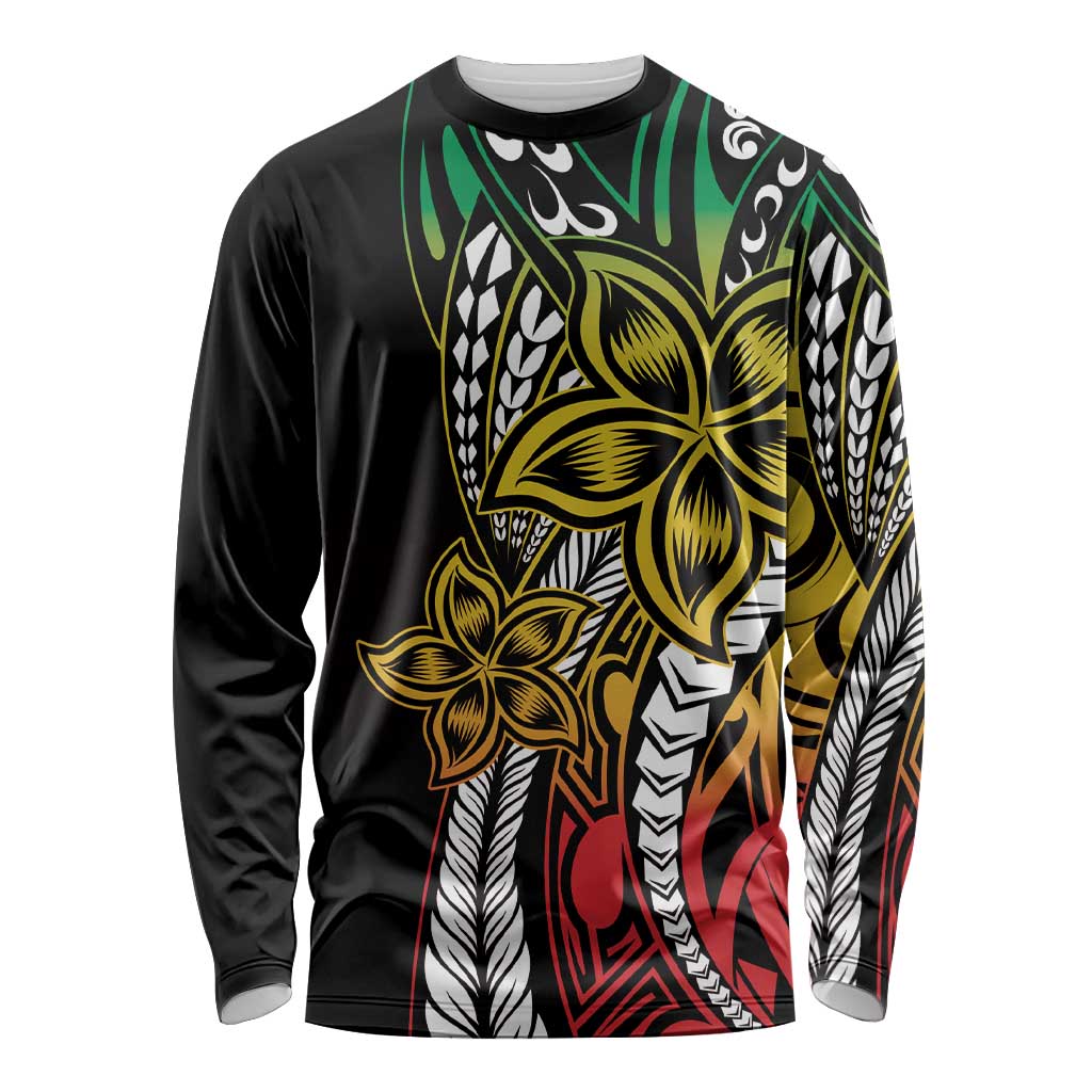 Polynesian Plumeria Floral Tattoo Pattern Long Sleeve Shirt Reggae Style LT9 Unisex Reggae - Polynesian Pride
