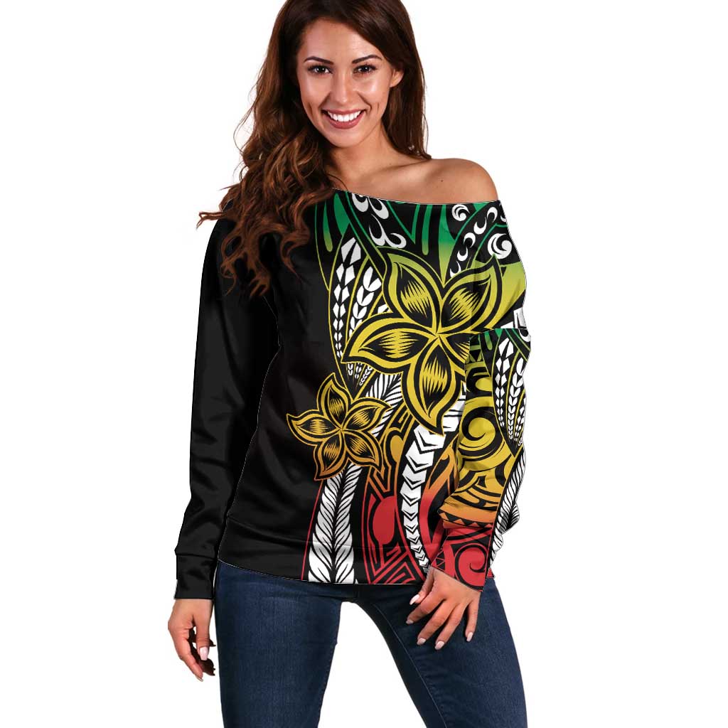Polynesian Plumeria Floral Tattoo Pattern Off Shoulder Sweater Reggae Style LT9 Women Reggae - Polynesian Pride
