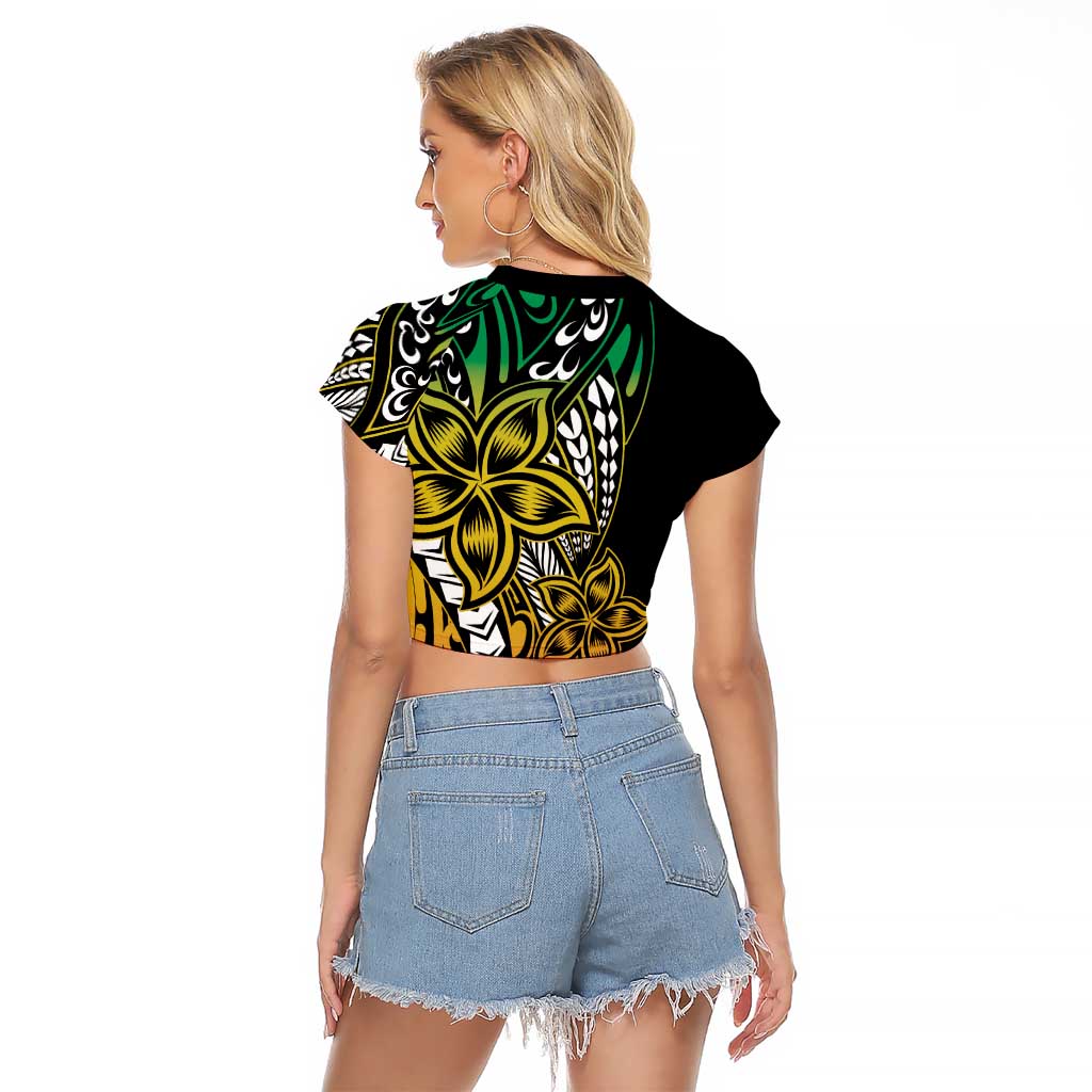 Polynesian Plumeria Floral Tattoo Pattern Raglan Cropped T Shirt Reggae Style