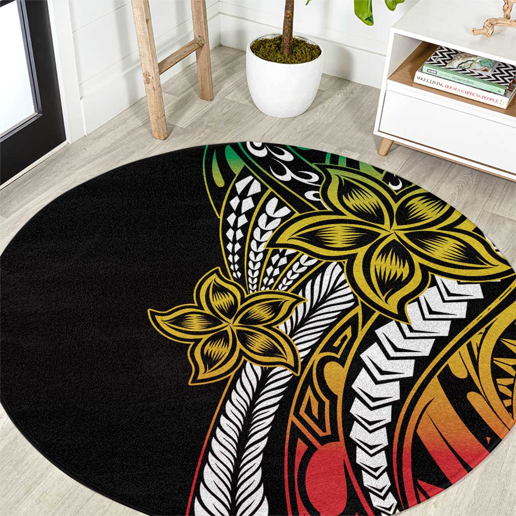 Polynesian Plumeria Floral Tattoo Pattern Round Carpet Reggae Style LT9 Reggae - Polynesian Pride