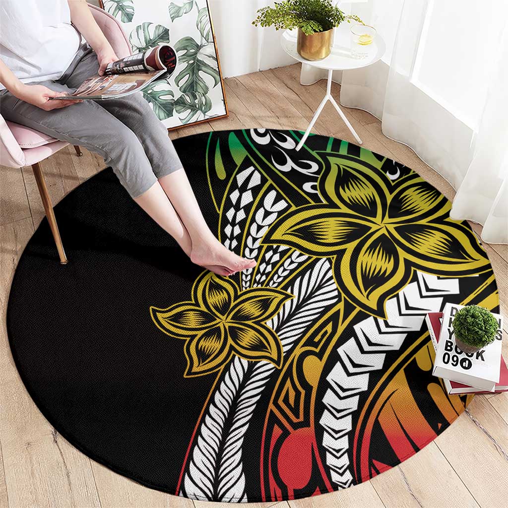 Polynesian Plumeria Floral Tattoo Pattern Round Carpet Reggae Style LT9 - Polynesian Pride